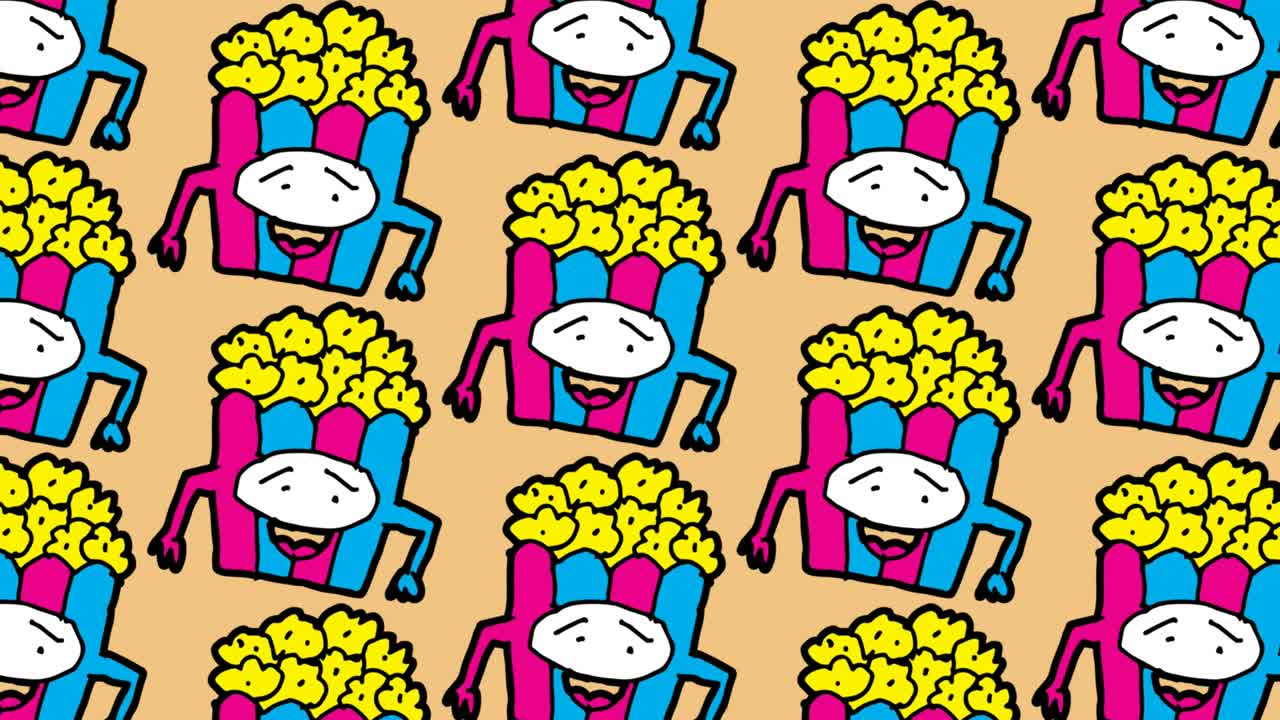 niños dibujando arte pop fondo sin costuras con tema de palomitas de maíz