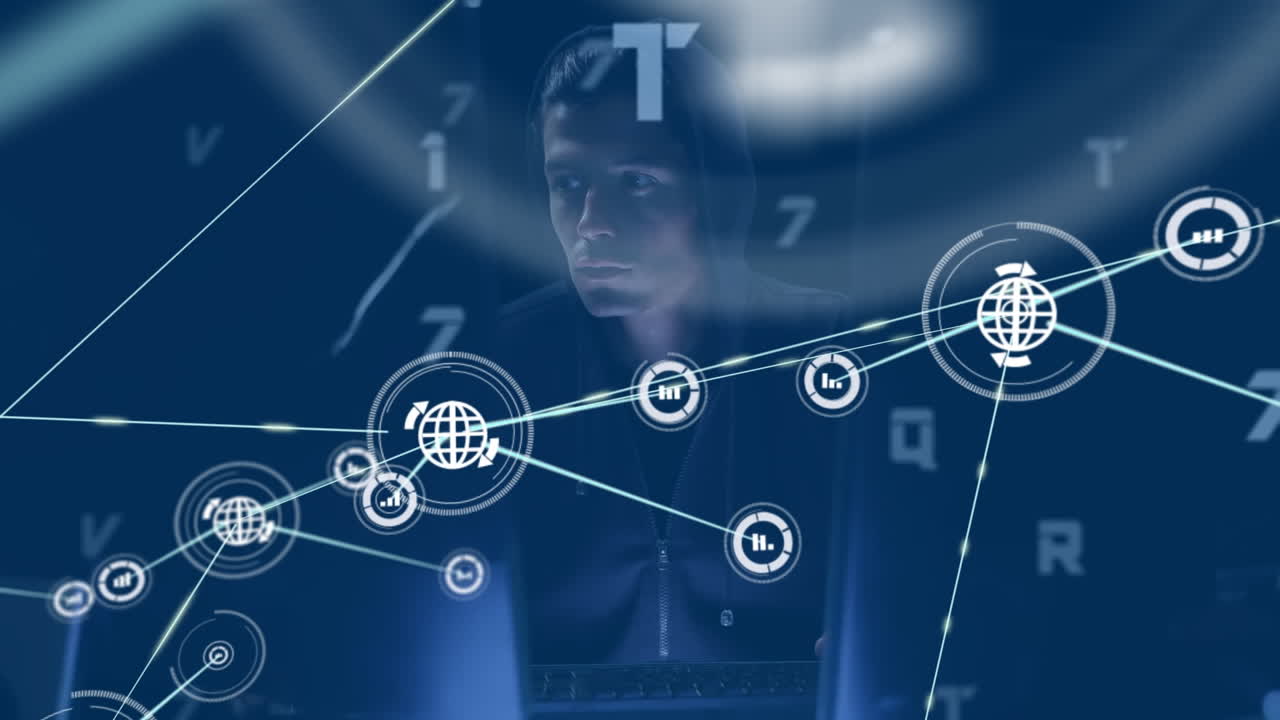 animación de una red de conexiones a través de un hacker utilizando una computadora