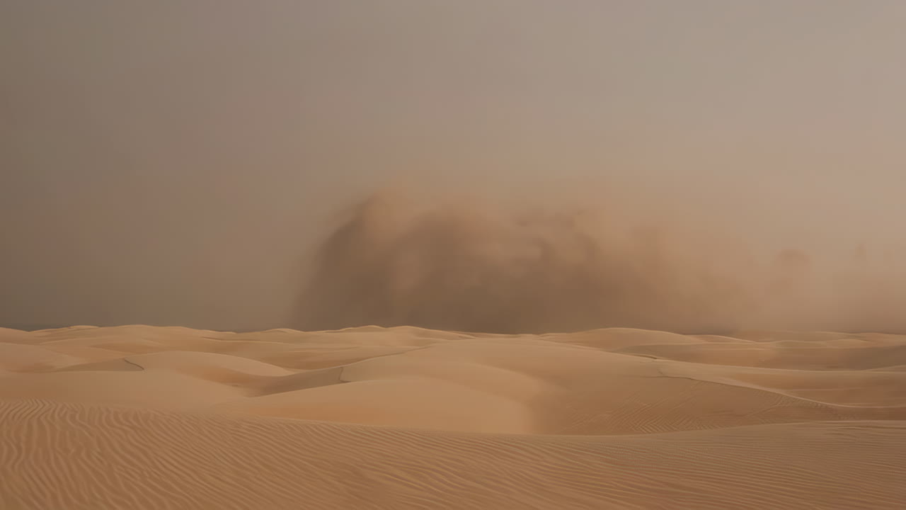 Desert Landscape with Approaching Sandstorm over Sand Dunes