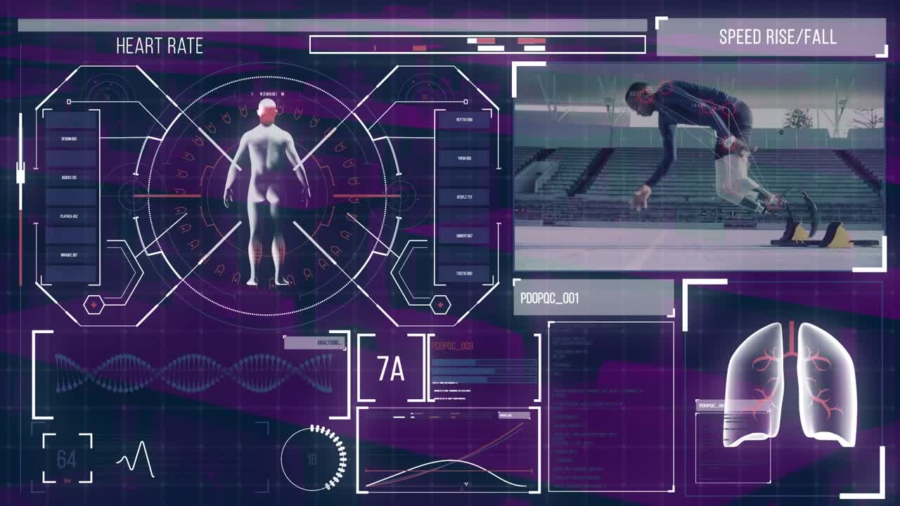 Animation of data processing over blue background
