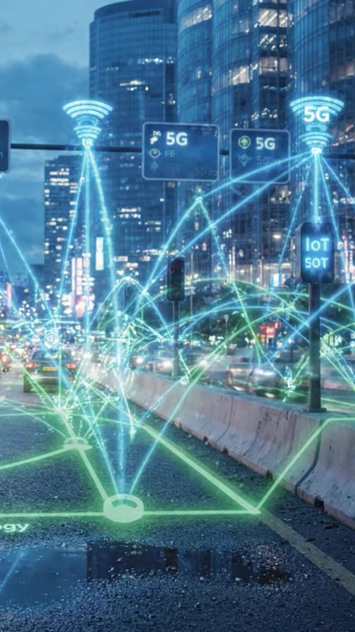 Bytrafikscene med smart konnektivitet: Automatiserede signaler og datanetværksteknologi, der transformerer bytransport midt i moderne skyskrabere
