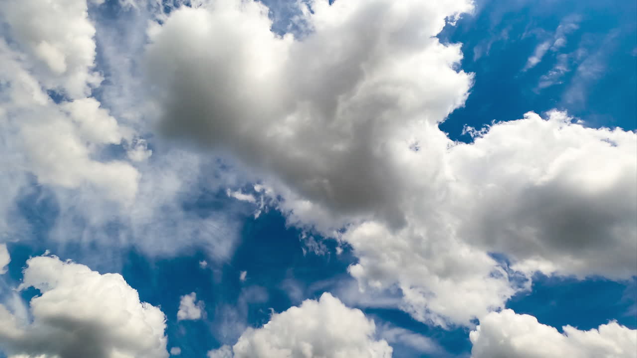 Light white clouds moving along the sky. Low angle view timelapse on sunny day.
