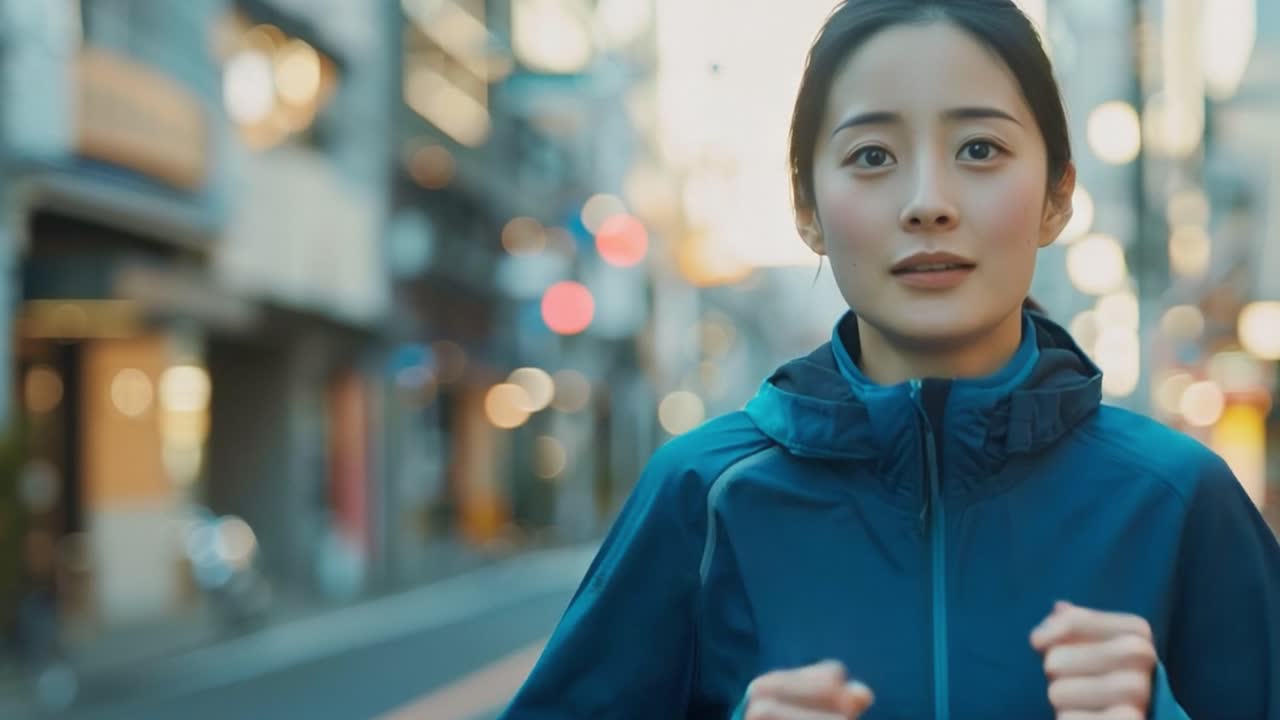 도시에서 달리는 여자