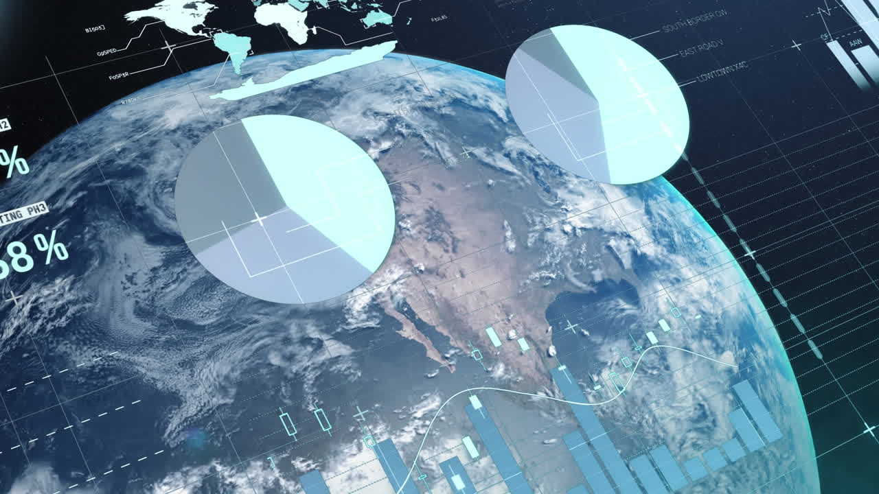 анимация обработки данных и статистики по всему миру