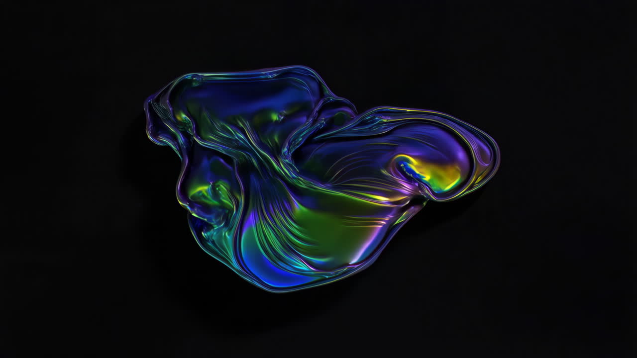 Abstract Iridescent Fluid Shape on Black Background