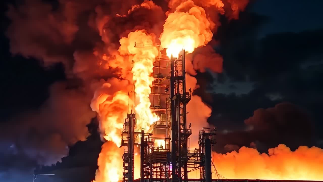 un gran fuego está ardiendo en el cielo oscuro