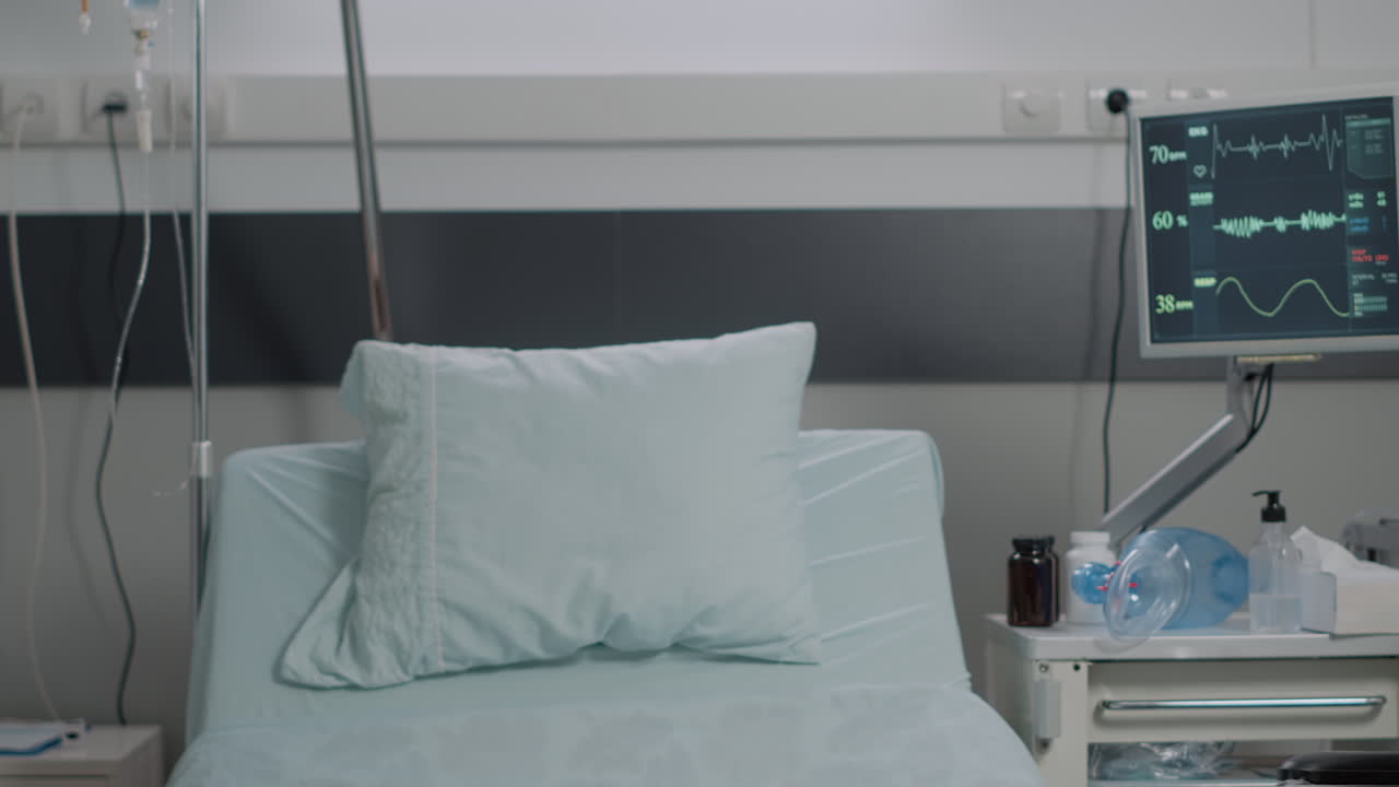 Empty hospital ward for healthcare and medical recovery