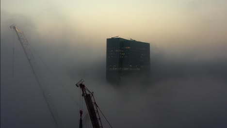 foggy city construction site