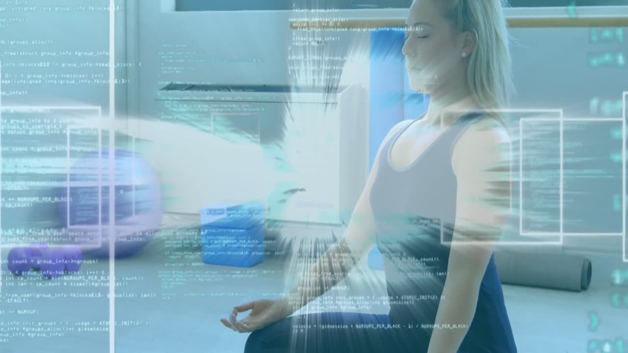 animación de datos y estadísticas y gráficos sobre mujeres caucásicas que meditan