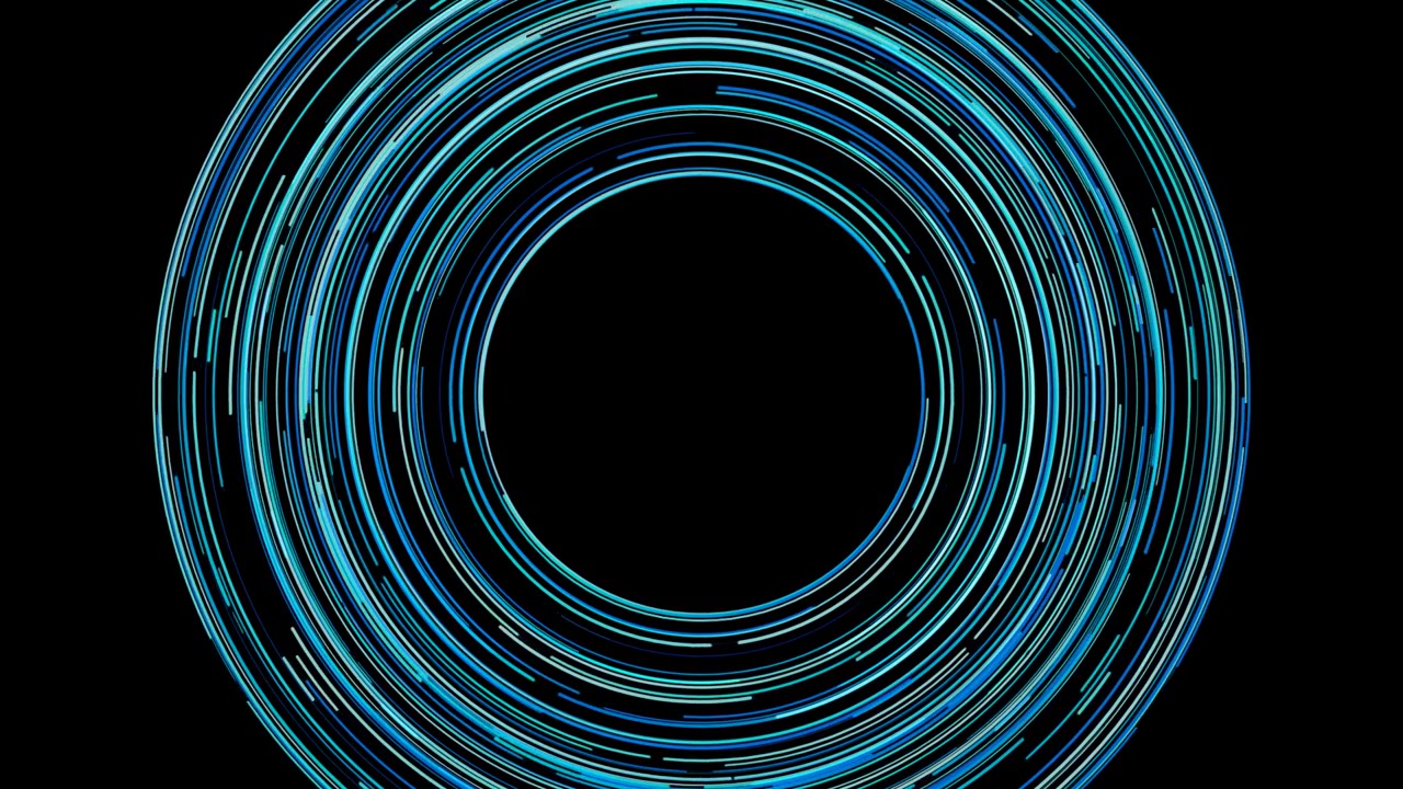 Abstract Motion Graphic of Rotating Blue and Cyan Concentric Circles
