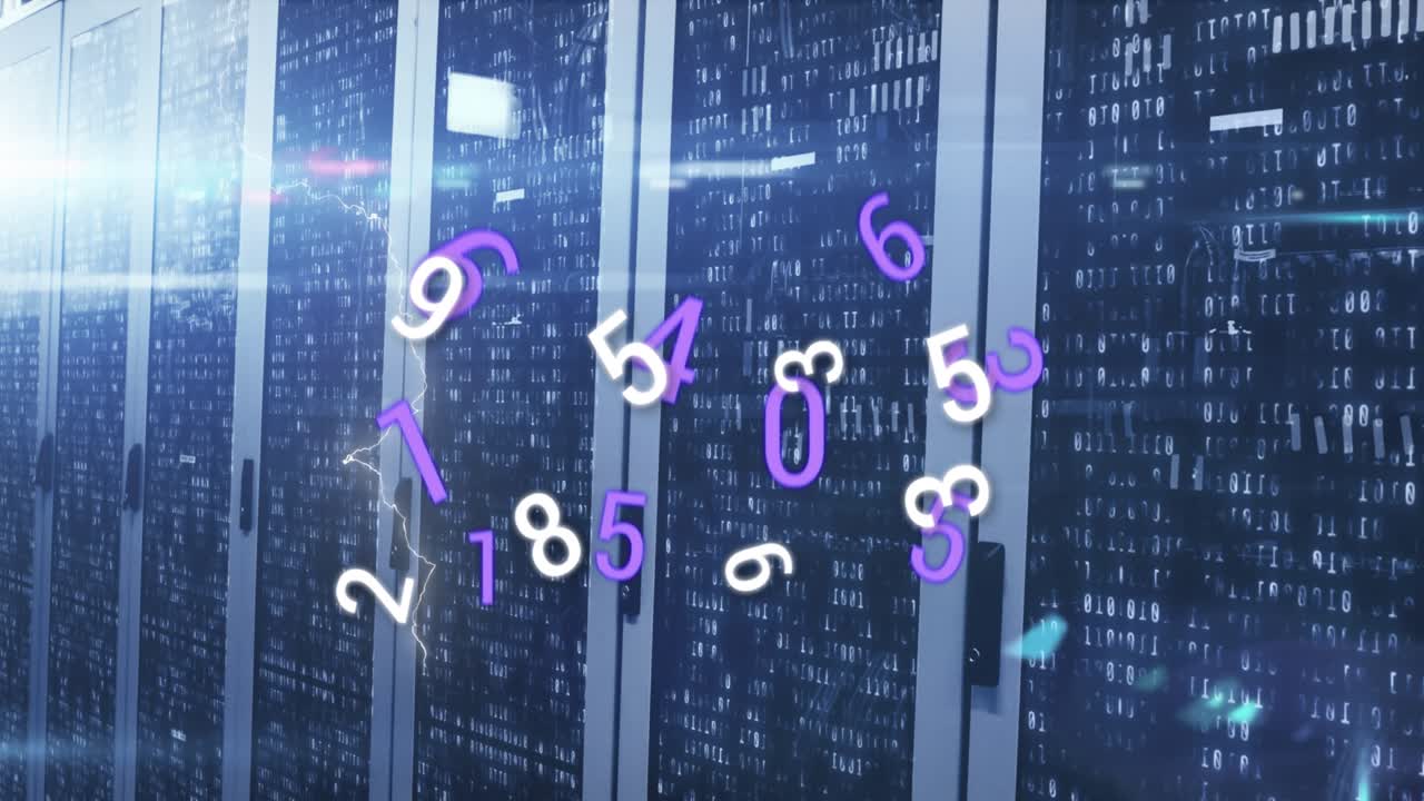 Animation of binary code over binary code on blue and blue background