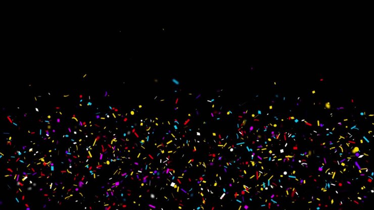 Animazione 4K di particelle di coriandoli colorati isolate, esplosioni di popper in caduta, canale alfa