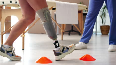 woman with prosthetic leg doing physical therapy exercises