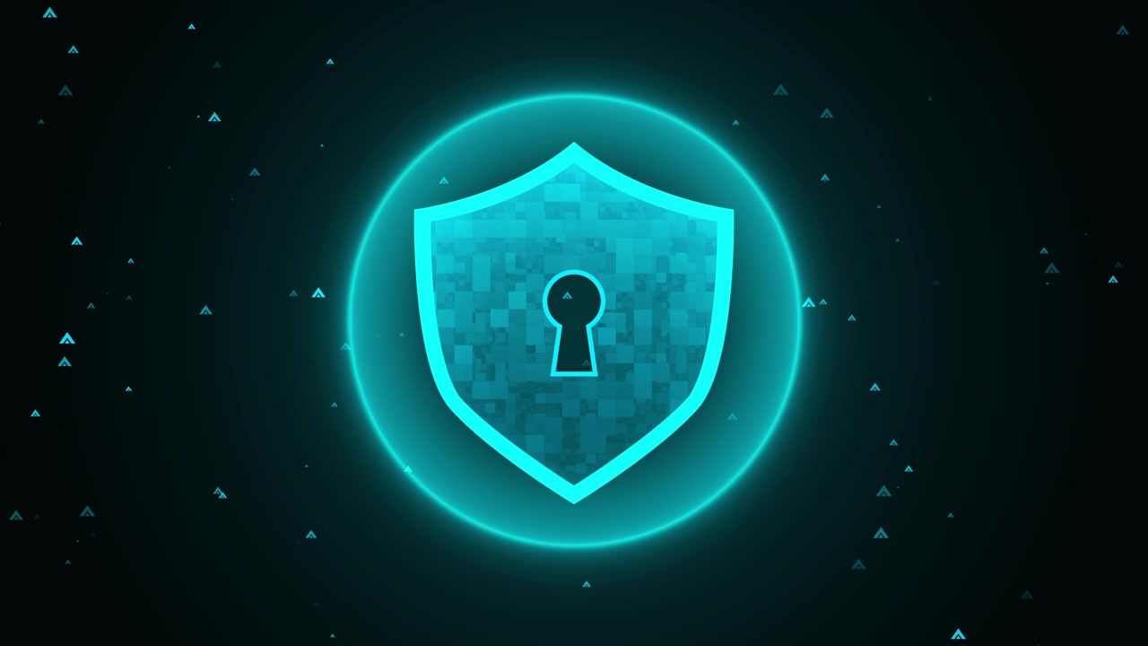 Glowing Digital Shield Icon with Keyhole Symbol