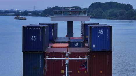 casa blanca container ship sailing at the river near moerdijk, netherlands