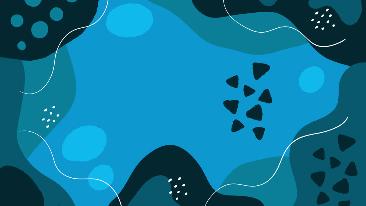 손으로 그린 평평한 디자인의 모션 그래픽 파란색 배경