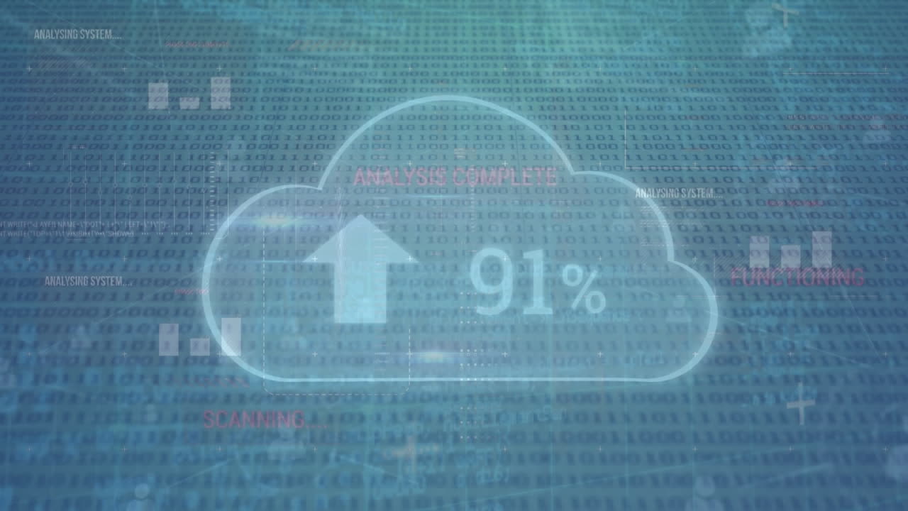 animación de la nube con números y flecha con procesamiento de datos.