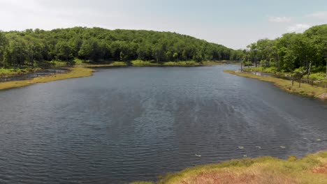 fast aerial reveal above mud lake in adirondacks, new york