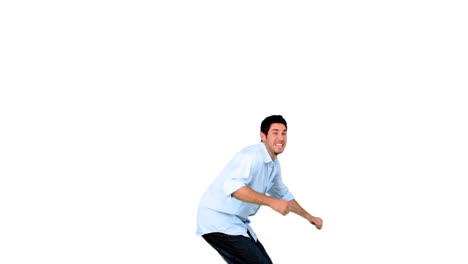 young man jumping on white background