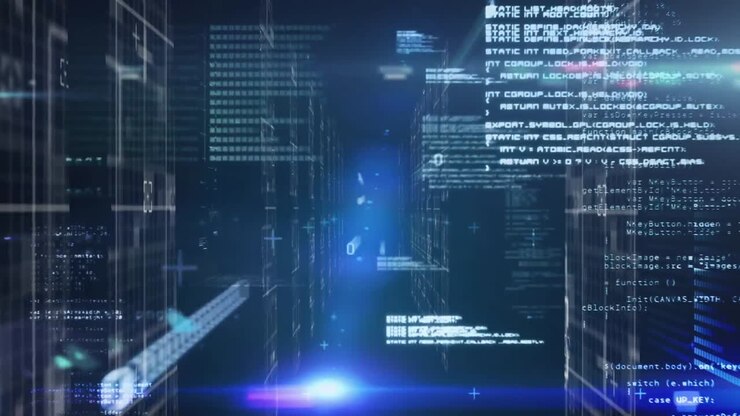 Data processing against blue background