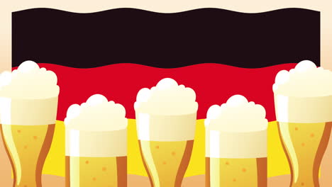animación de celebración de oktoberfest con cervezas y bandera de alemania