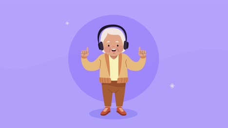old woman with headset audio