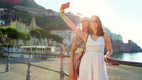 selfie, women and influencer friends on outdoor