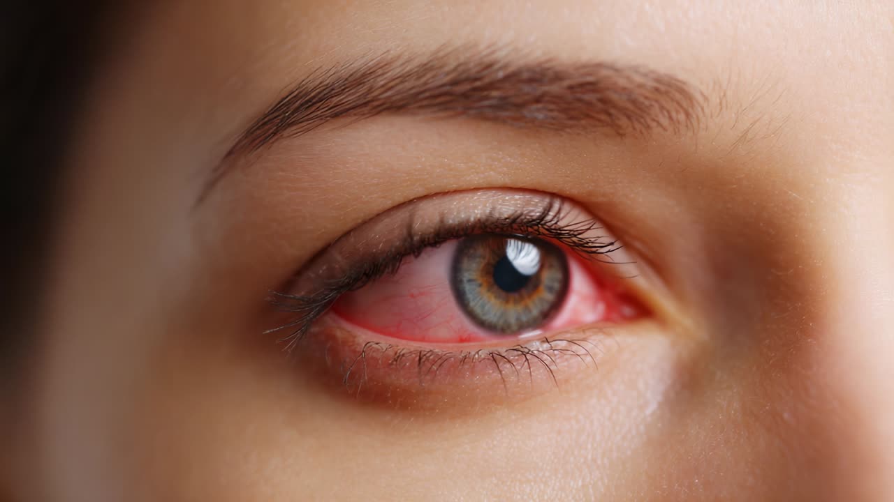 Close-Up of an Eye Reflecting Irritation with Distinct Redness in the Sclera and Vibrant Iris Showing Both Detail and Emotion, Suggesting an Underlying Condition Needing Attention