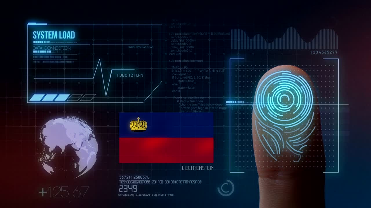 sistema de identificación por escaneo biométrico de huellas dactilares. nacionalidad de liechtenstein