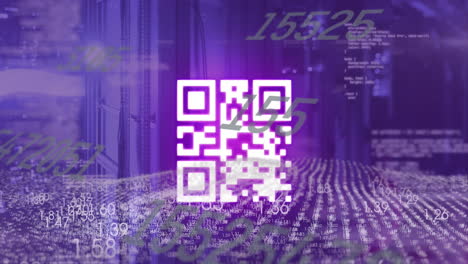 Animation-of-data-processing-with-qr-code-over-server-room