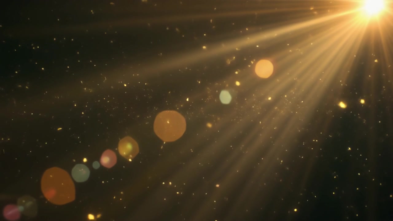 Golden Light Rays with Floating Dust Particles and Lens Flare