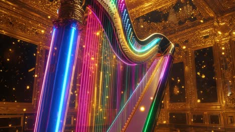 glowing harp in a golden palace