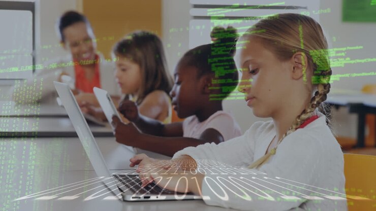 Animation of data processing over diverse schoolchildren using laptops