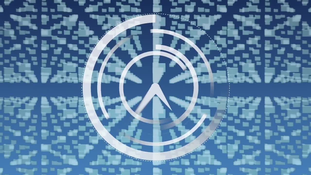 파란색 배경에 대한 범위 스캐닝과 데이터 처리 애니메이션