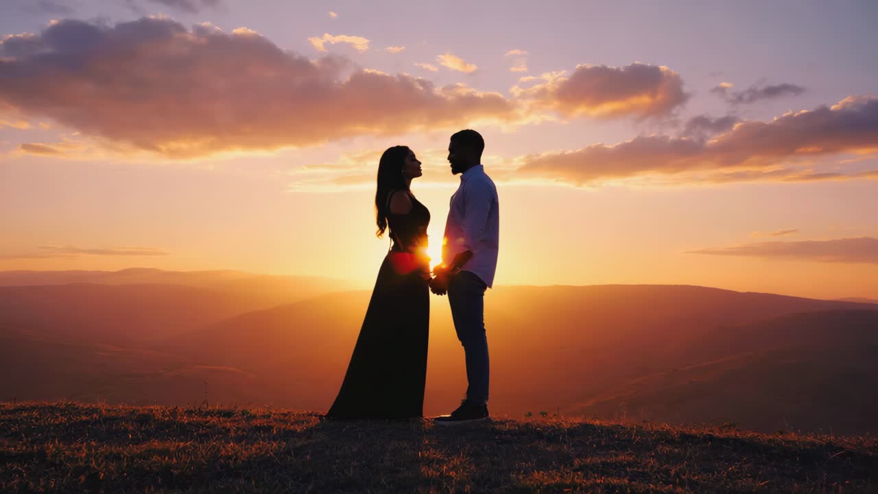 Romantic Couple Silhouetted Against a Beautiful Sunset