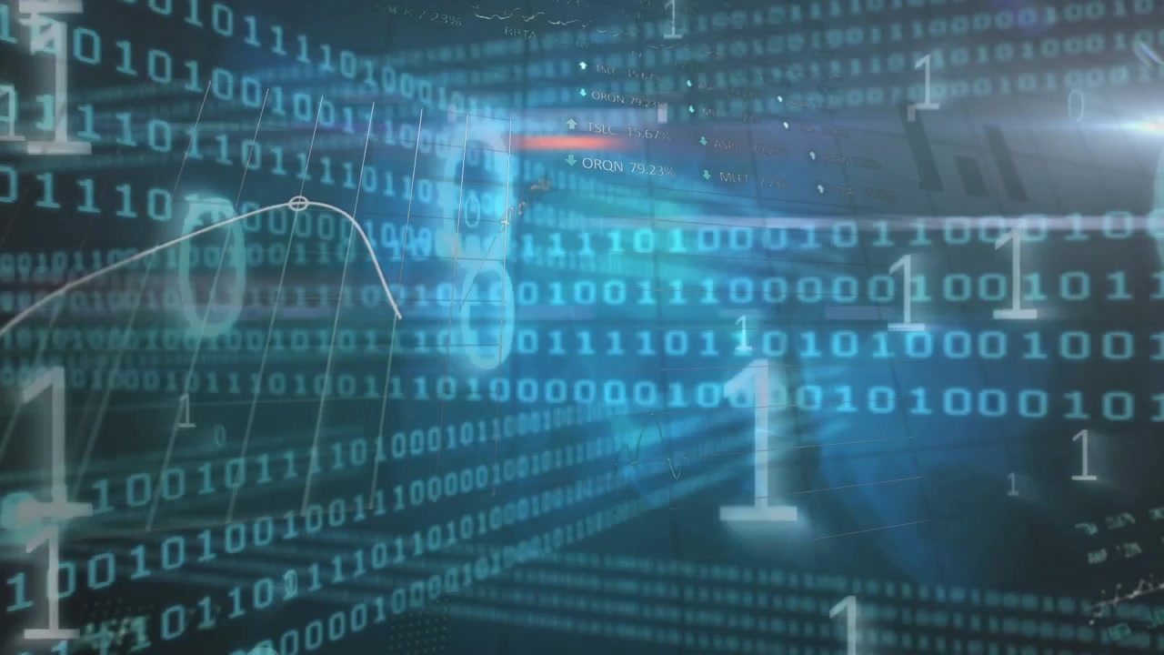 Animation of data processing on blue background