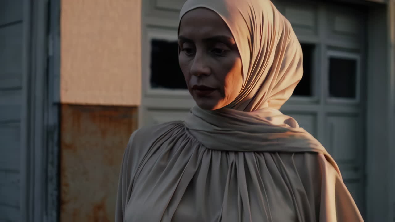 Woman in Hijab at Sunset