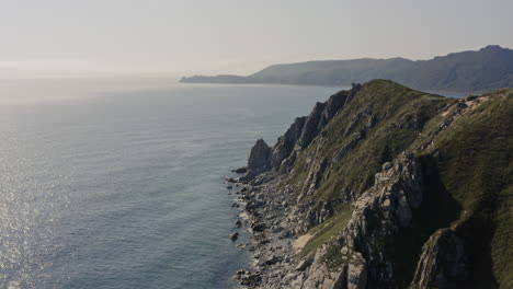 bird's eye view of a breathtaking epic rocky coast line, far east, russia