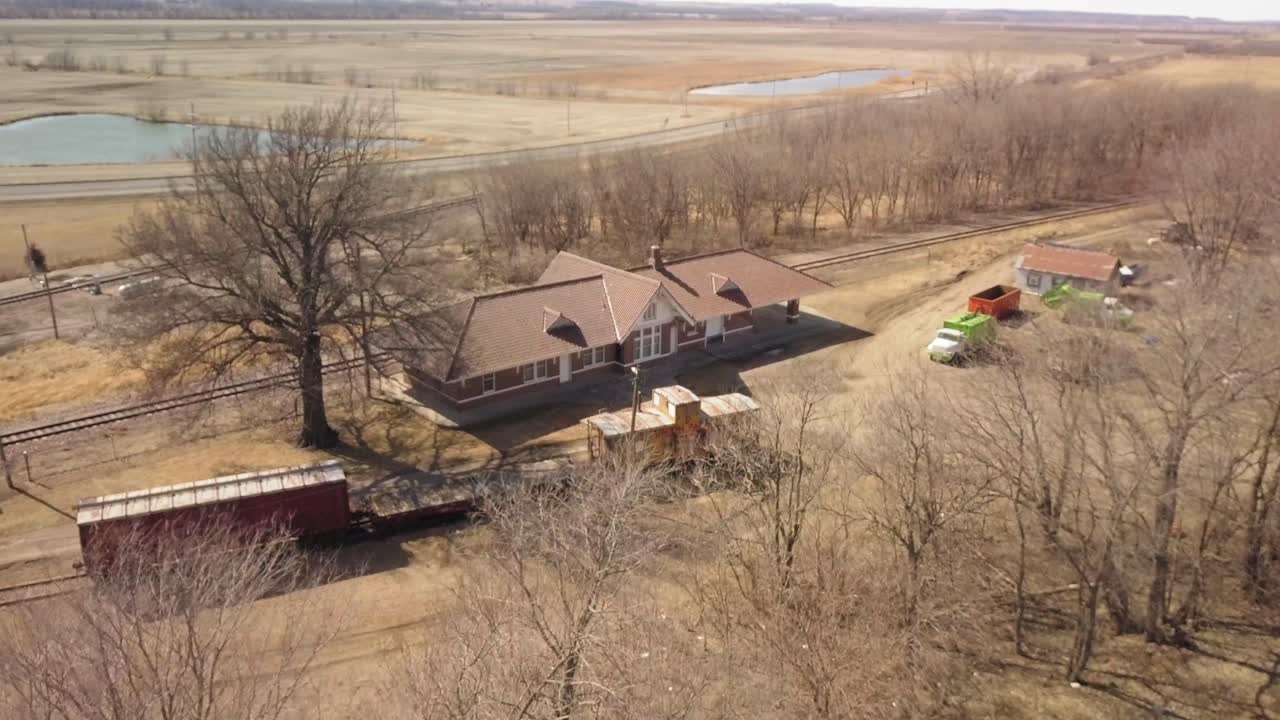 Aerial View of Railway Station on Historic American Pacific Railroad, Falls City, Nebraska