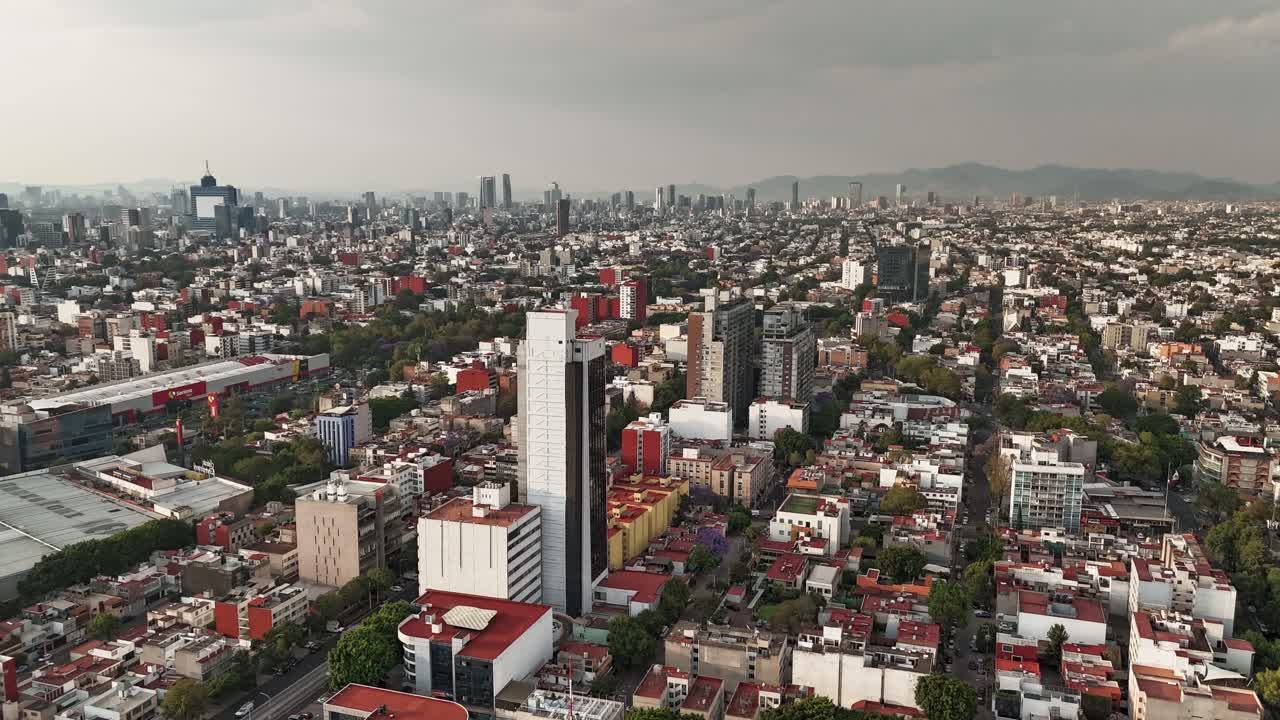 Rainy spring day hyperlapse in CDMX, aerial drone view