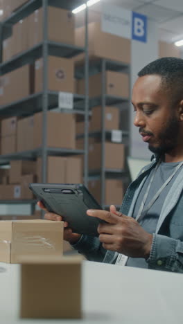 warehouse worker checking inventory using a tablet