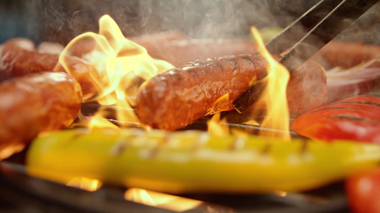 salchichas y verduras a la parrilla