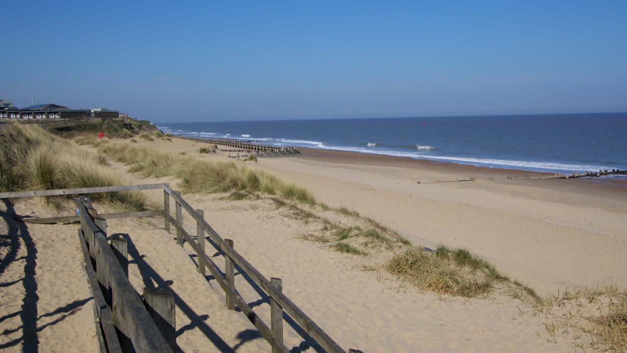 wide shot of Bacton beach looking north.