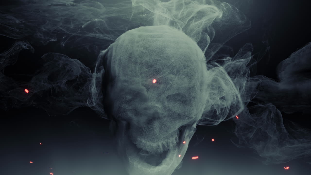 animación cabeza fantasma cráneo humo