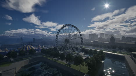 ferris wheel and city skyline