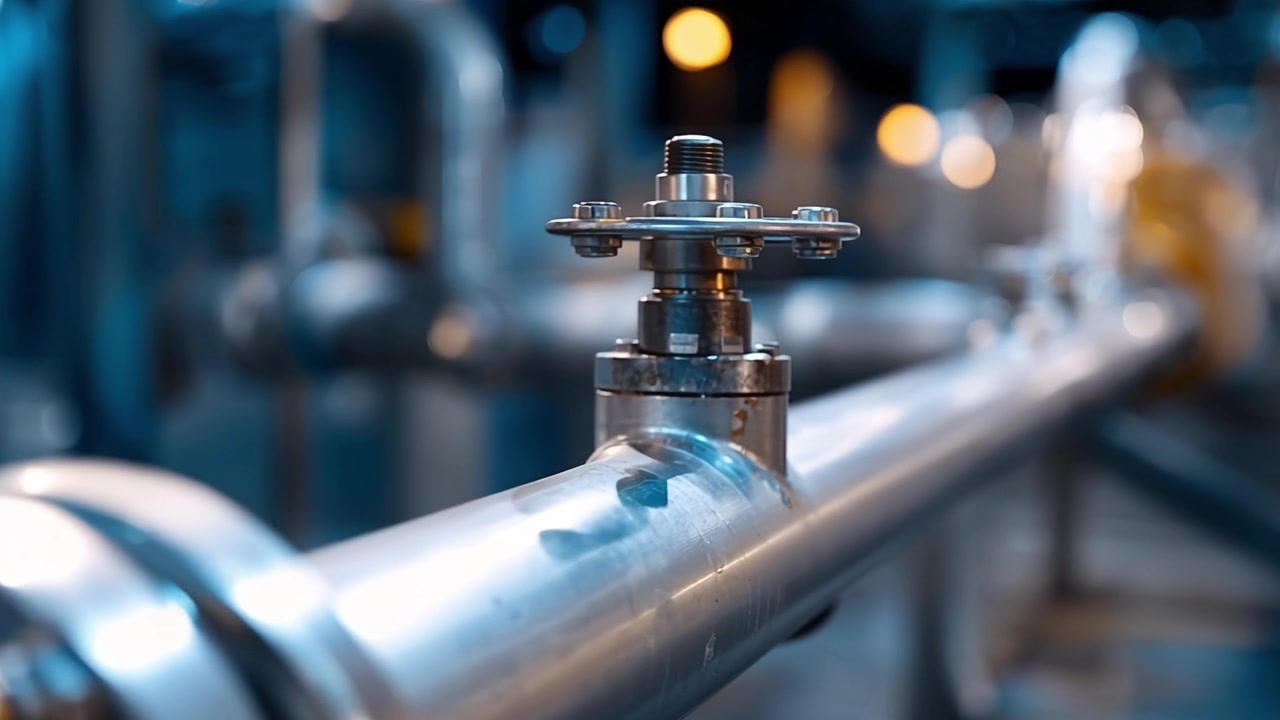 Detailed Close-Up of Industrial Pipes and Valves in a Modern Facility, Showcasing the Precision Engineering and Machinery Environment with Soft Lighting Effects