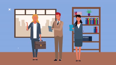 elegant business people standing in the workplace teamwork animation