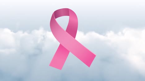 Animation-of-pink-ribbon-over-cloudy-sky