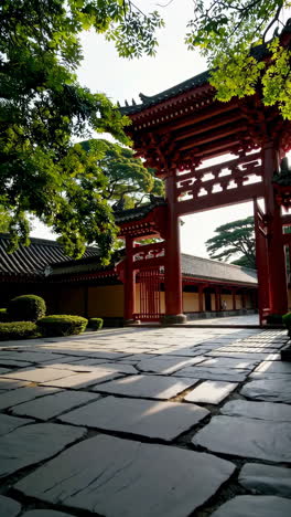 red gate in a traditional asian garden