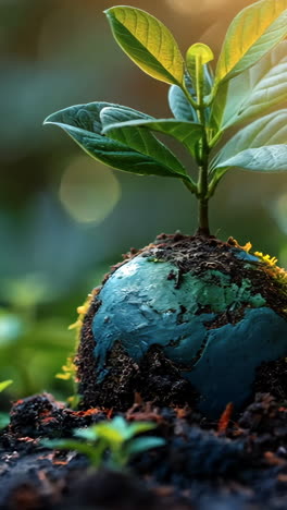 a small plant is growing in the dirt. the plant is surrounded by other plants and the dirt is brown
